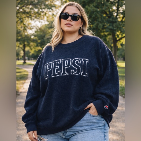Vintage Pepsi Crewneck Sweatshirt XL Navy Fleece Logo “Nothing Else Is A Pepsi”